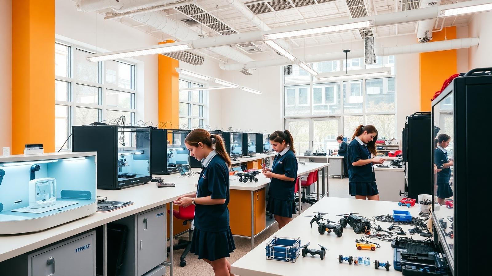 Students working in a STREAM innovation lab